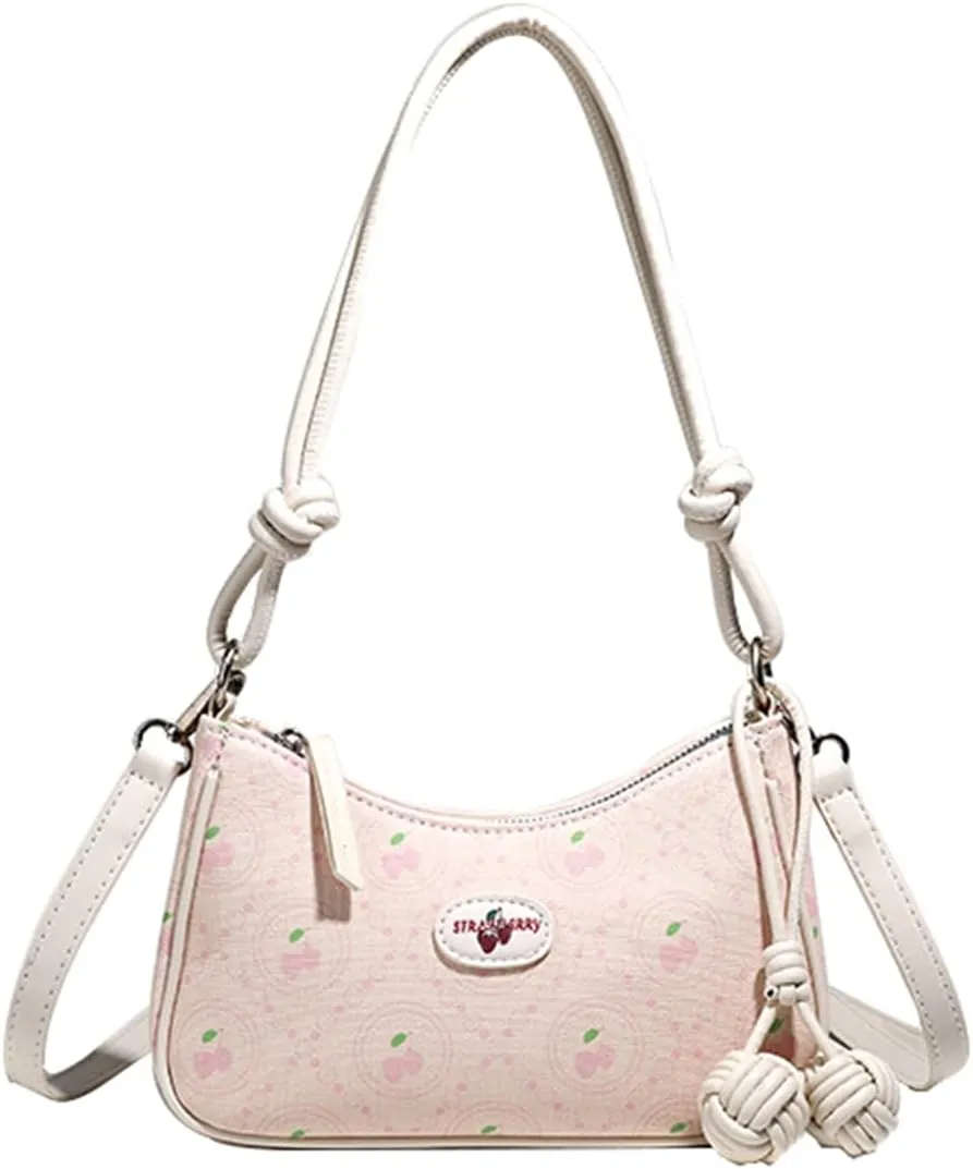 Cherry Purse Women Cute Half Moon Shoulder Bag Y2K Pink Tote Bag Coquette Bag Small Crescent Purses (style2-beige)