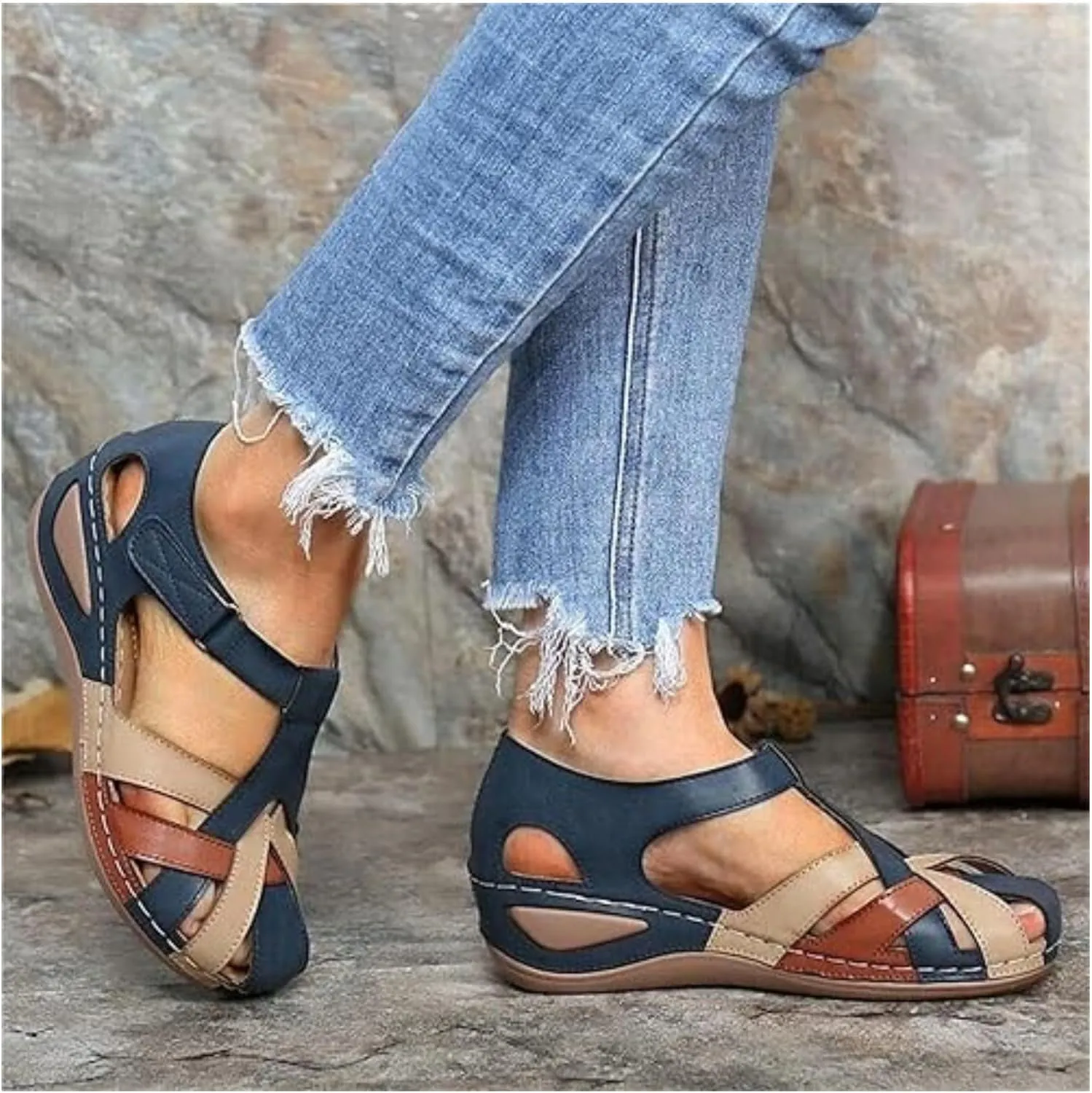 Closed Toe Sandals for Women Dressy Summer Comfortable Platform Wedges Ankle Strap Slip On Wedge Sandals Arch Support Breathable Casual Hollow Out Sandal Dress Shoes