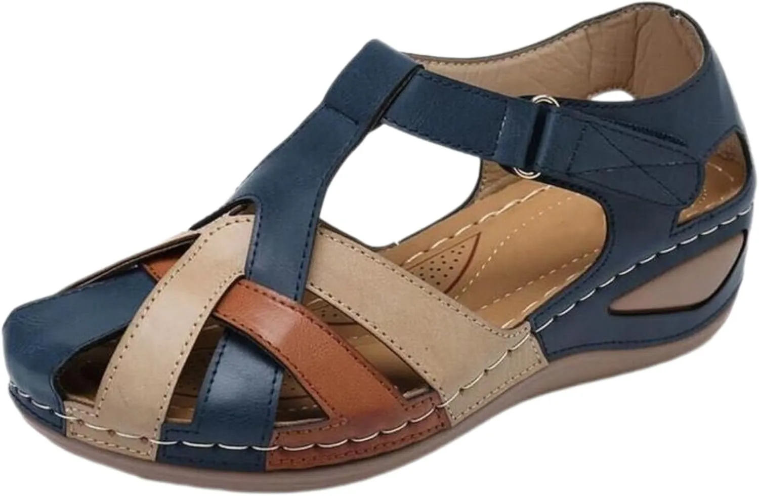Closed Toe Sandals for Women Dressy Summer Comfortable Platform Wedges Ankle Strap Slip On Wedge Sandals Arch Support Breathable Casual Hollow Out Sandal Dress Shoes