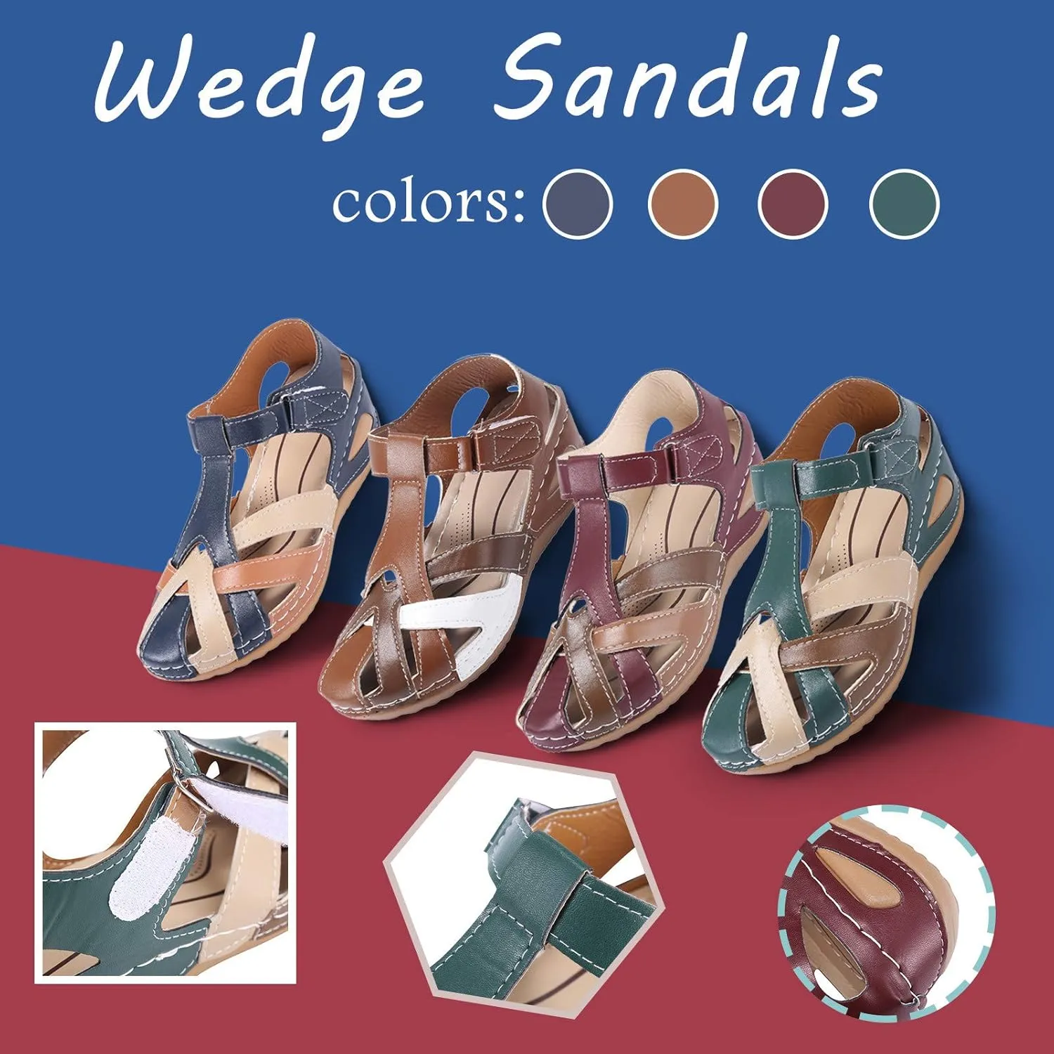Closed Toe Sandals for Women Dressy Summer Comfortable Platform Wedges Ankle Strap Slip On Wedge Sandals Arch Support Breathable Casual Hollow Out Sandal Dress Shoes