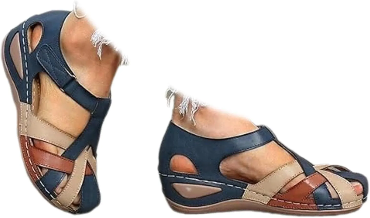Closed Toe Sandals for Women Dressy Summer Comfortable Platform Wedges Ankle Strap Slip On Wedge Sandals Arch Support Breathable Casual Hollow Out Sandal Dress Shoes