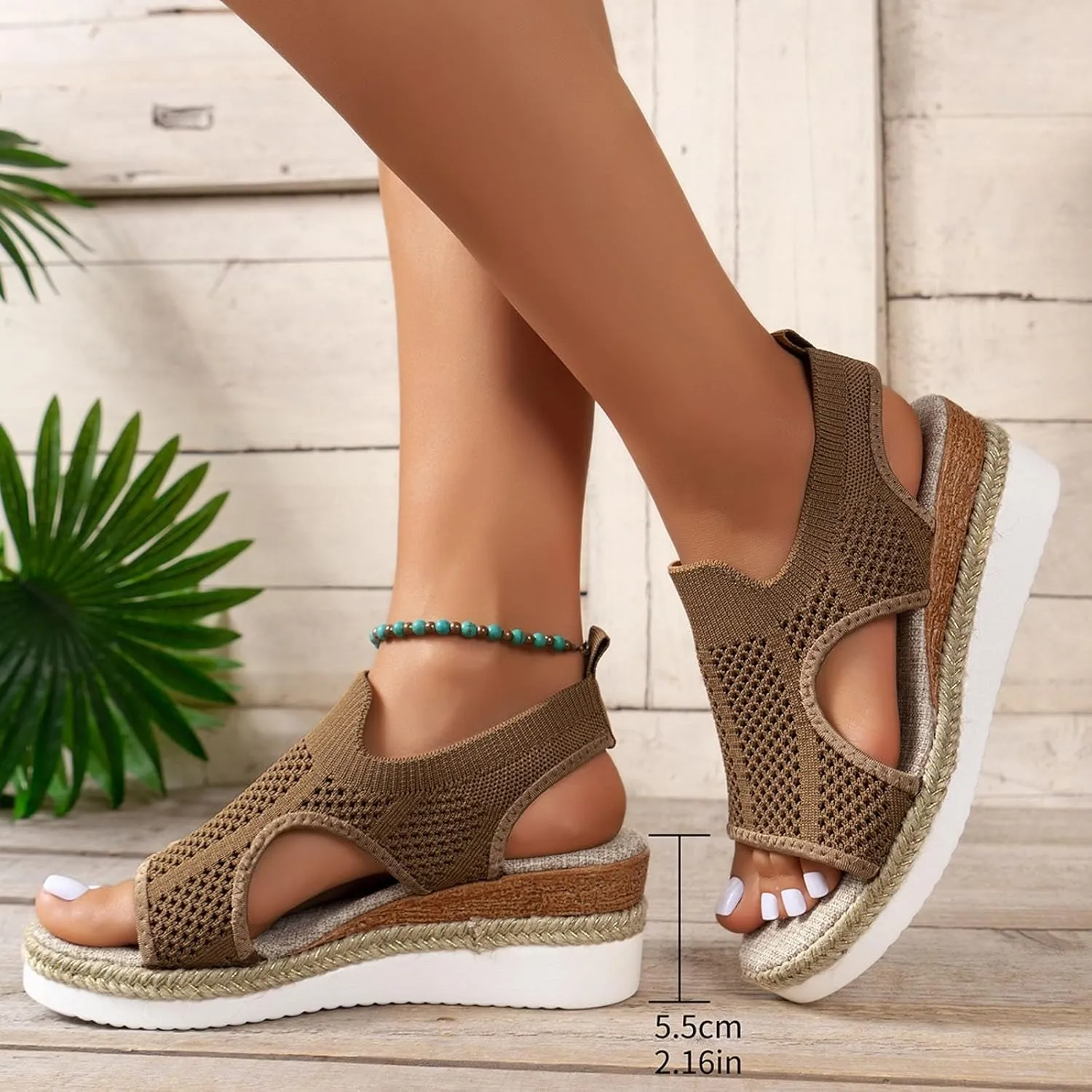 Closed Toe Sandals Women Summer Casual Hollow Strappy Flat Buckle Strap Comfort Insoles Stylish Jute Wrapped Bottom Design Wedge Platform Arch Support Linen Ankle Comfortable Breathable Beach