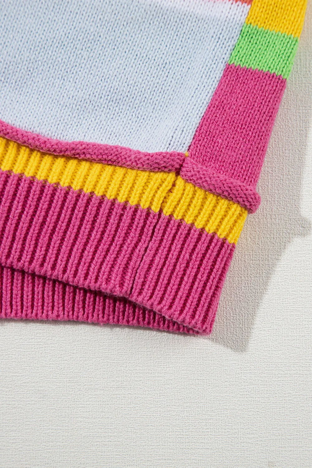 Color Block Cropped Short Sleeve Sweater