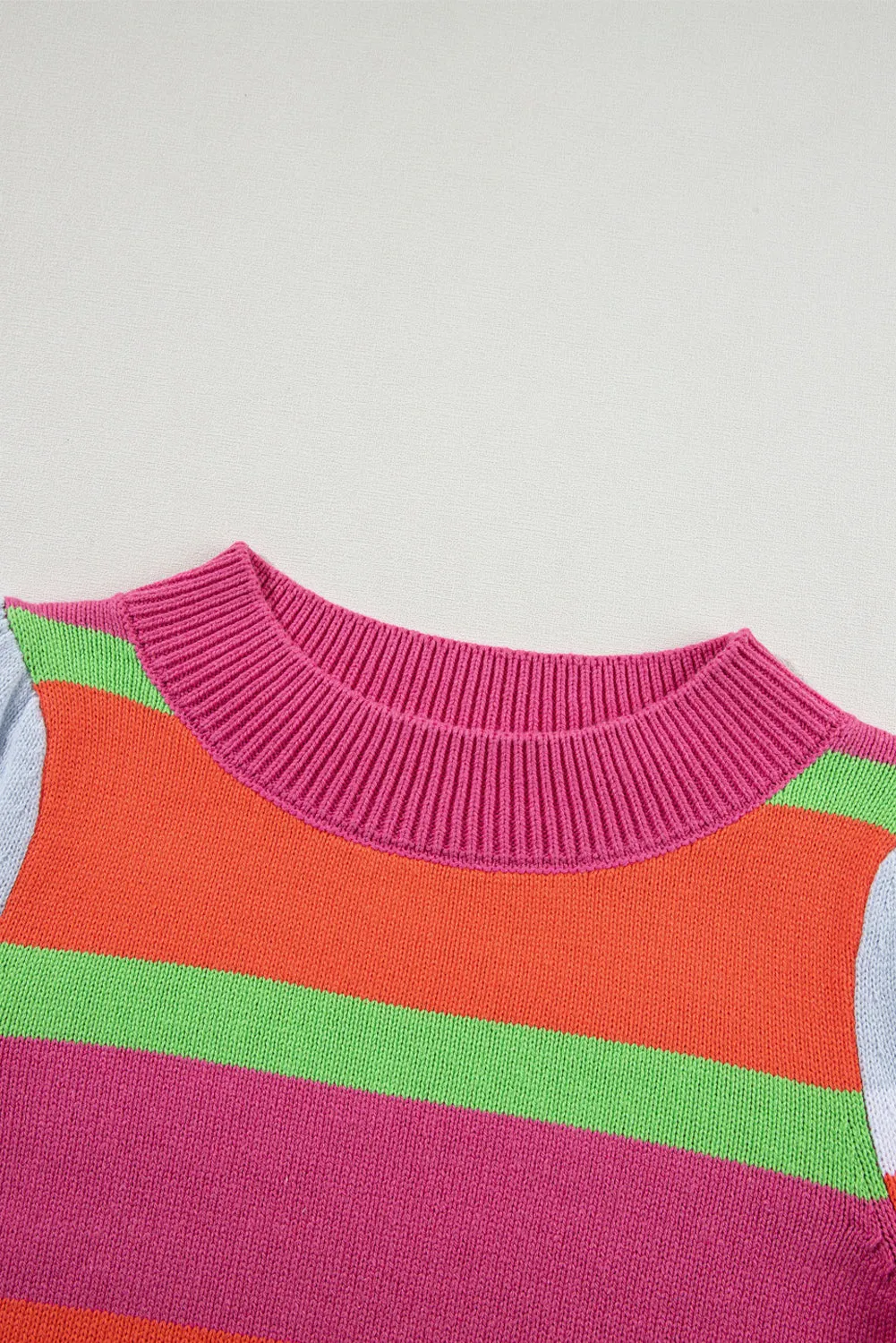 Color Block Cropped Short Sleeve Sweater