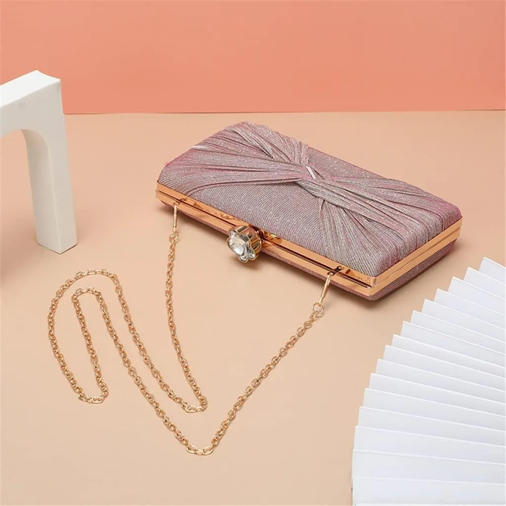 Criss-Cross Beaded Small Evening Bags Shoulder Chain Day Clutch Sequined Bags Wedding Bridal Handbags Ruched