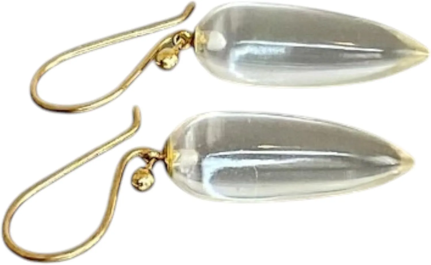 Crystal Quartz Drop Earrings, 14k Yellow Gold, Pools of Light, Handmade Minimalist Jewelry