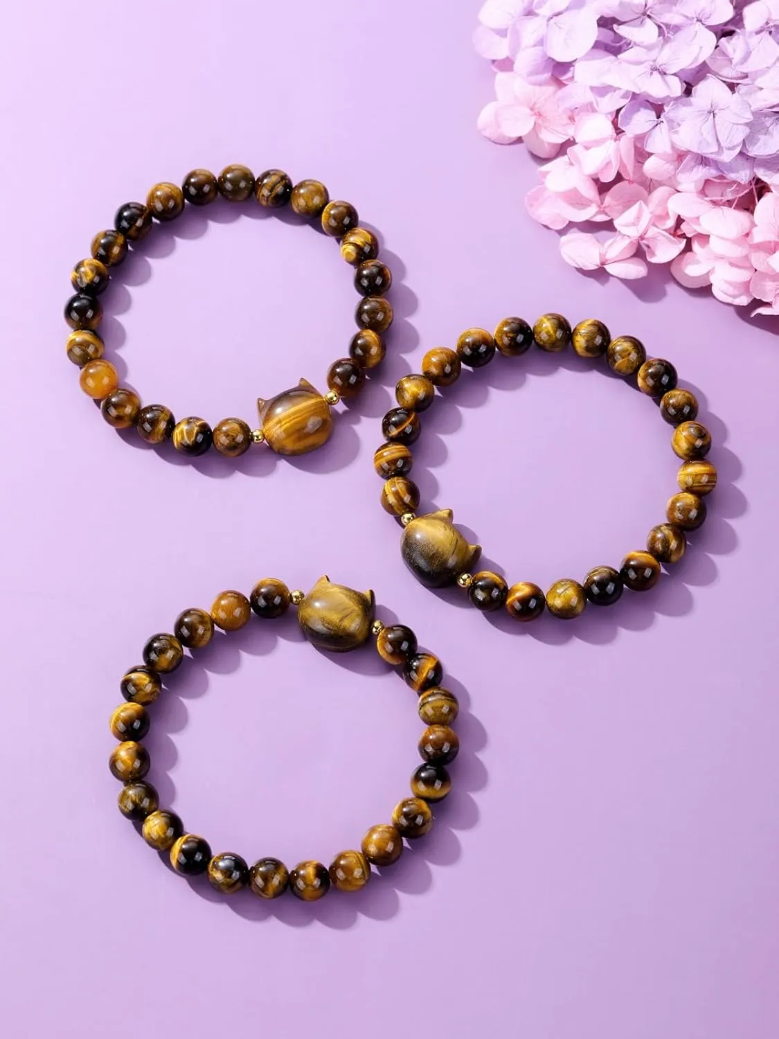 CrystalTears Crystal Cat Bracelet for Women Men 8mm Crystal Stone Bead Bracelets Protection Healing Crystals Gemstones Stretch Bracelet Good Luck Bracelet Jewelry Cat Gifts for Mom Women