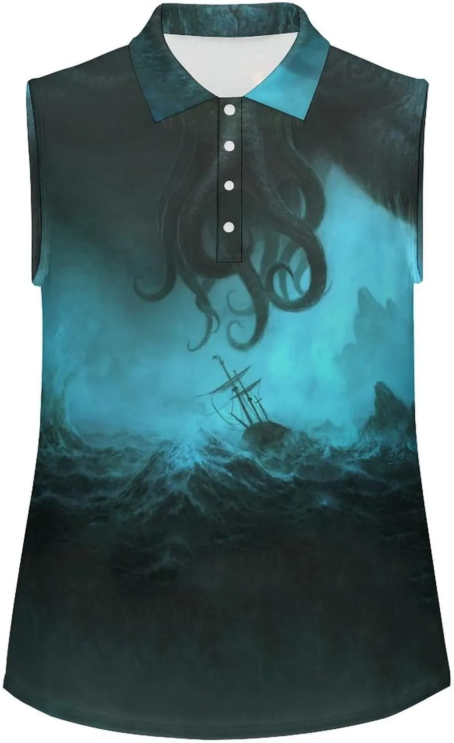 Cthulhuss in Deep Ocean Women's Sleeveless Golf Polo Shirts Athletic Tank Tops
