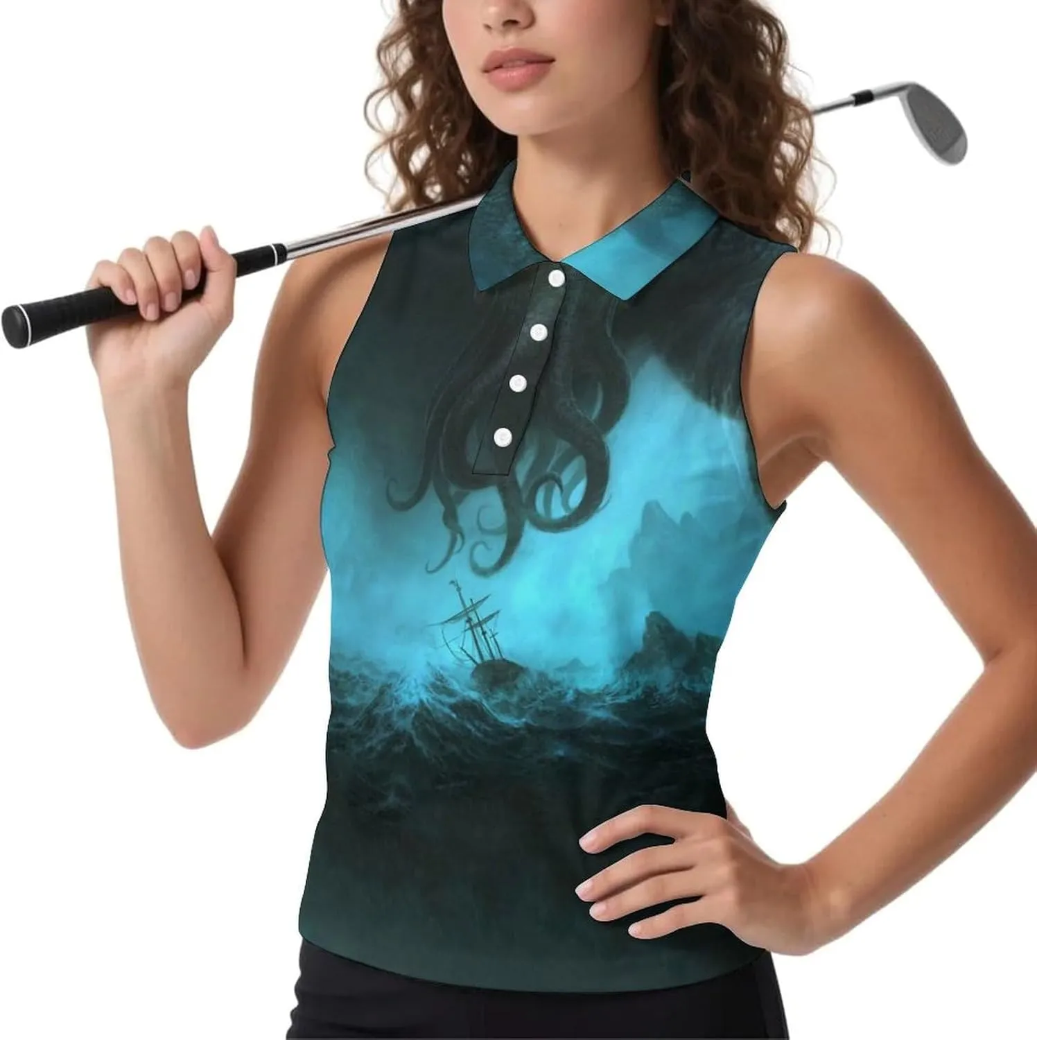 Cthulhuss in Deep Ocean Women's Sleeveless Golf Polo Shirts Athletic Tank Tops