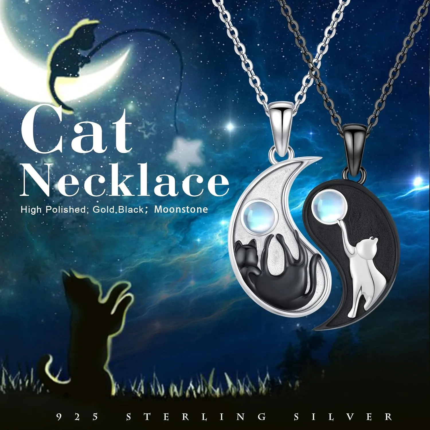 Cuoka Elephant,Wolf,Cat Matching Jewelry Set Sterling Silver Yin Yang Friendship Couple Pendant Necklace Jewelry Birthday Gift For Women Men
