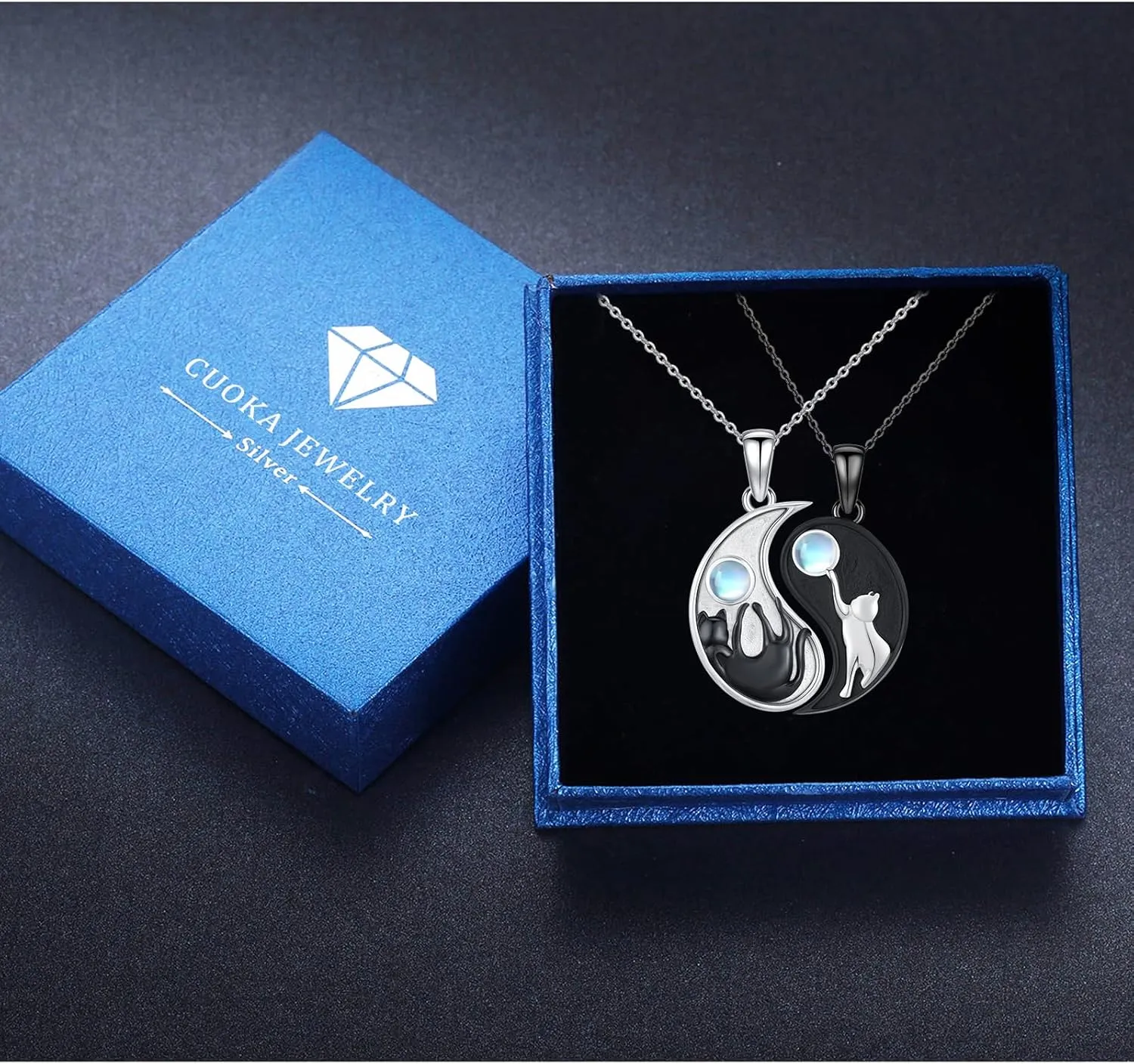 Cuoka Elephant,Wolf,Cat Matching Jewelry Set Sterling Silver Yin Yang Friendship Couple Pendant Necklace Jewelry Birthday Gift For Women Men