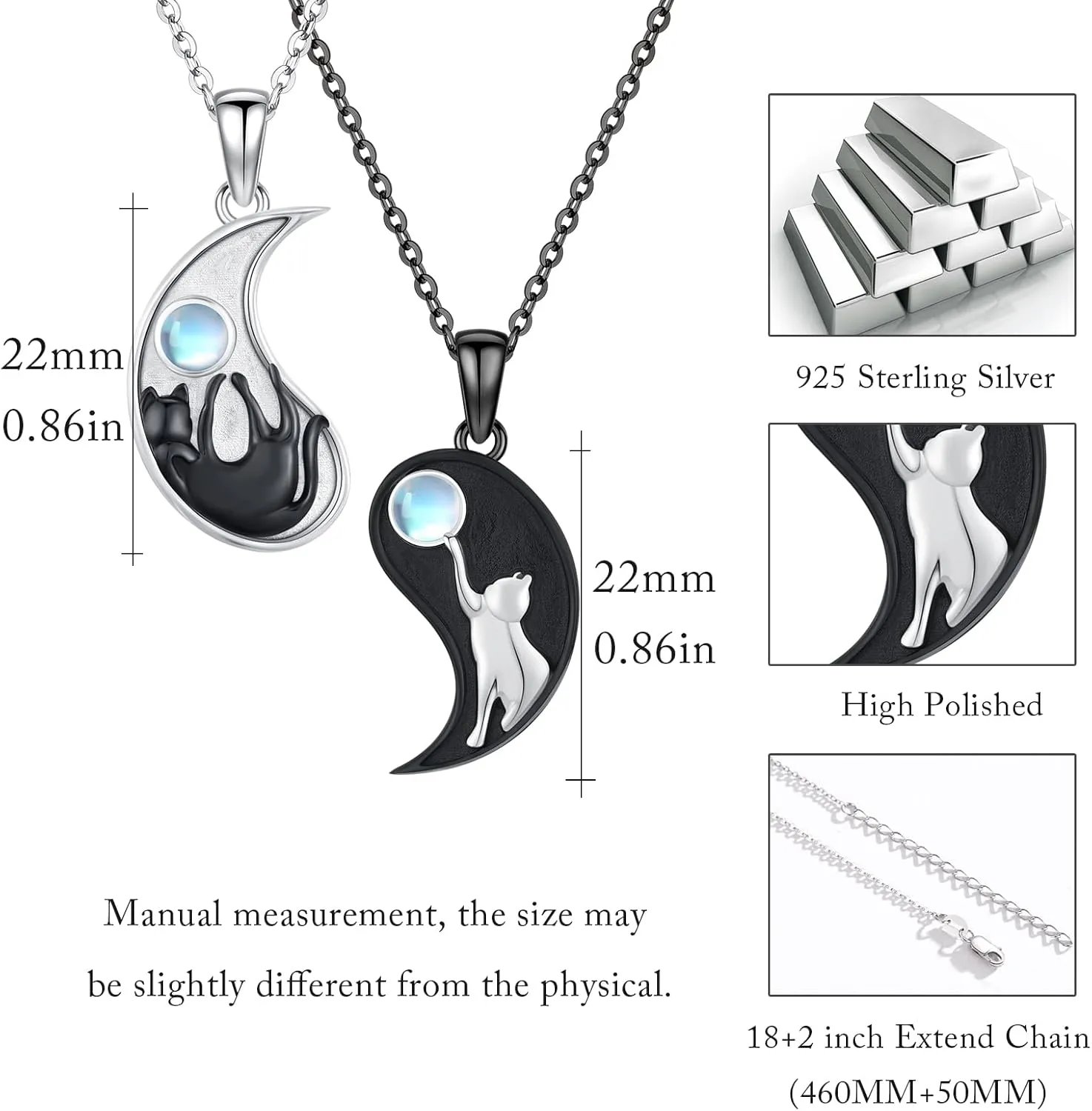 Cuoka Elephant,Wolf,Cat Matching Jewelry Set Sterling Silver Yin Yang Friendship Couple Pendant Necklace Jewelry Birthday Gift For Women Men