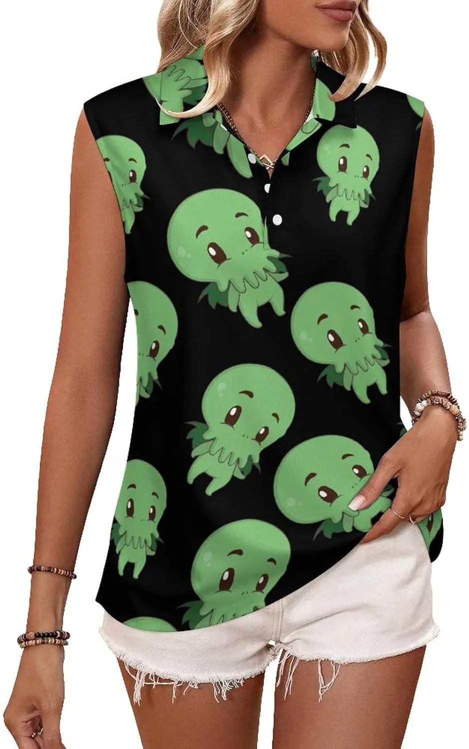 Cute Little Cthulhuss Women's Sleeveless Golf Polo Shirts Athletic Tank Tops