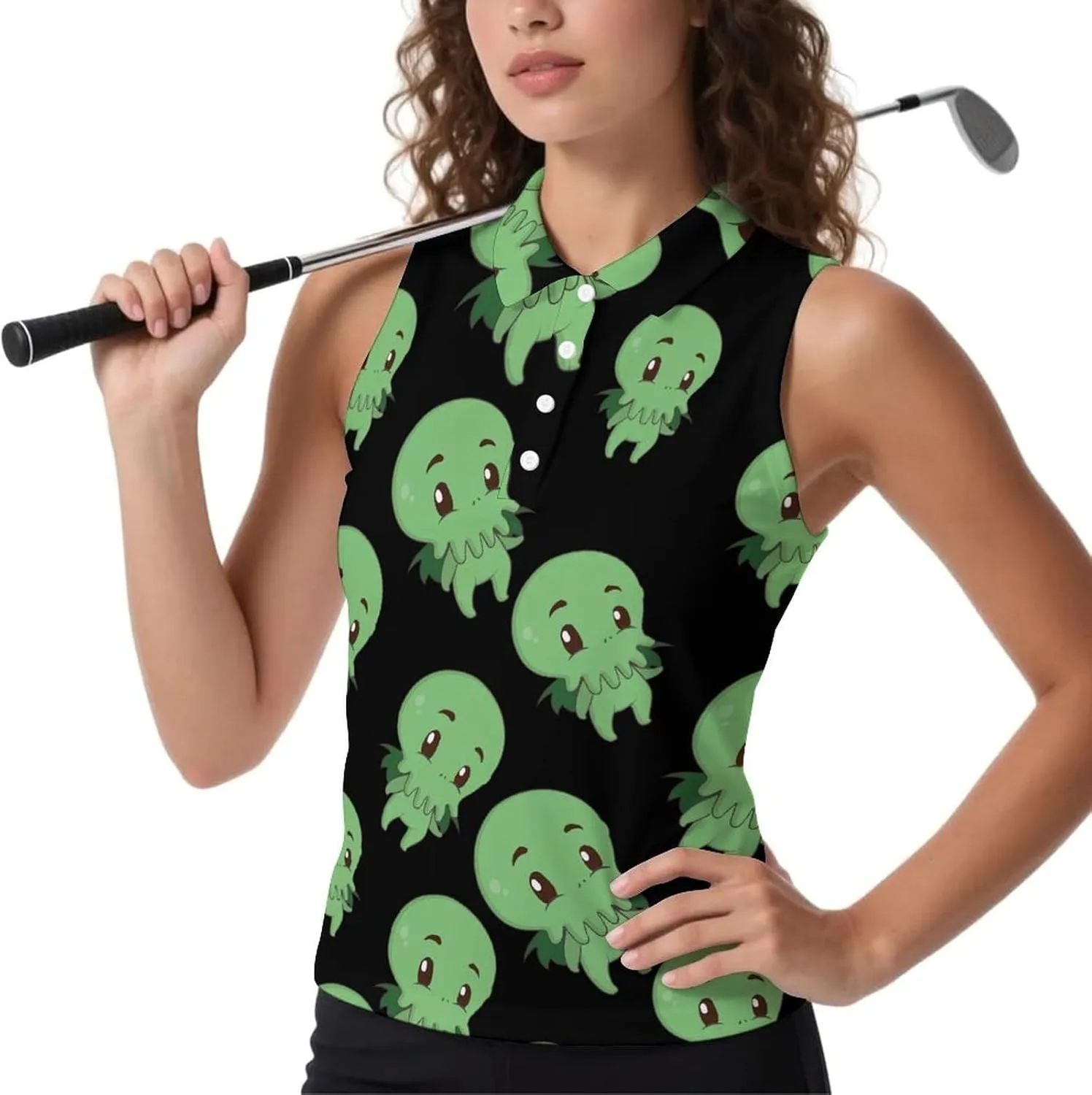 Cute Little Cthulhuss Women's Sleeveless Golf Polo Shirts Athletic Tank Tops