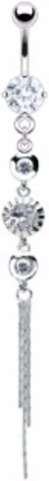CZ Centered Drops with Chain end 316L Surgical Steel Belly WildKlass Rings (Sold by Piece)