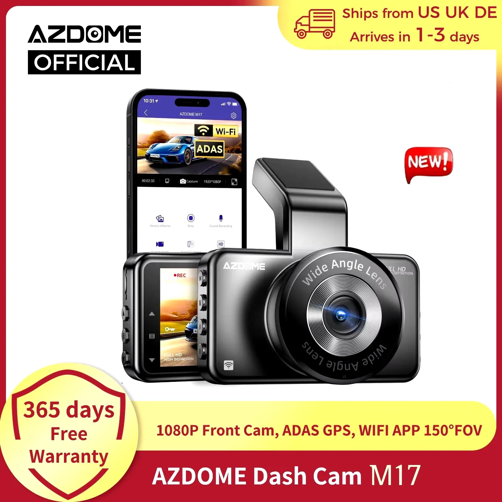 Dash Cam M17 1080P Front Cam Built-In ADAS GPS Car Camera 24H Parking Monitor Night Vision Car DVR WIFI APP 150FOV