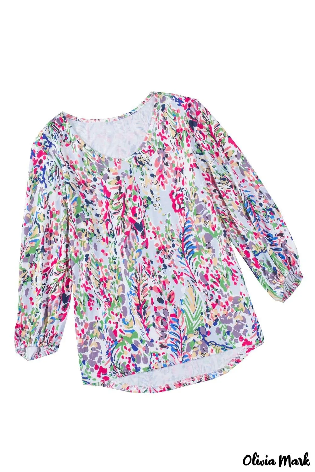 Deanwangkt - Green Floral Print Puff Sleeve Loose Blouse