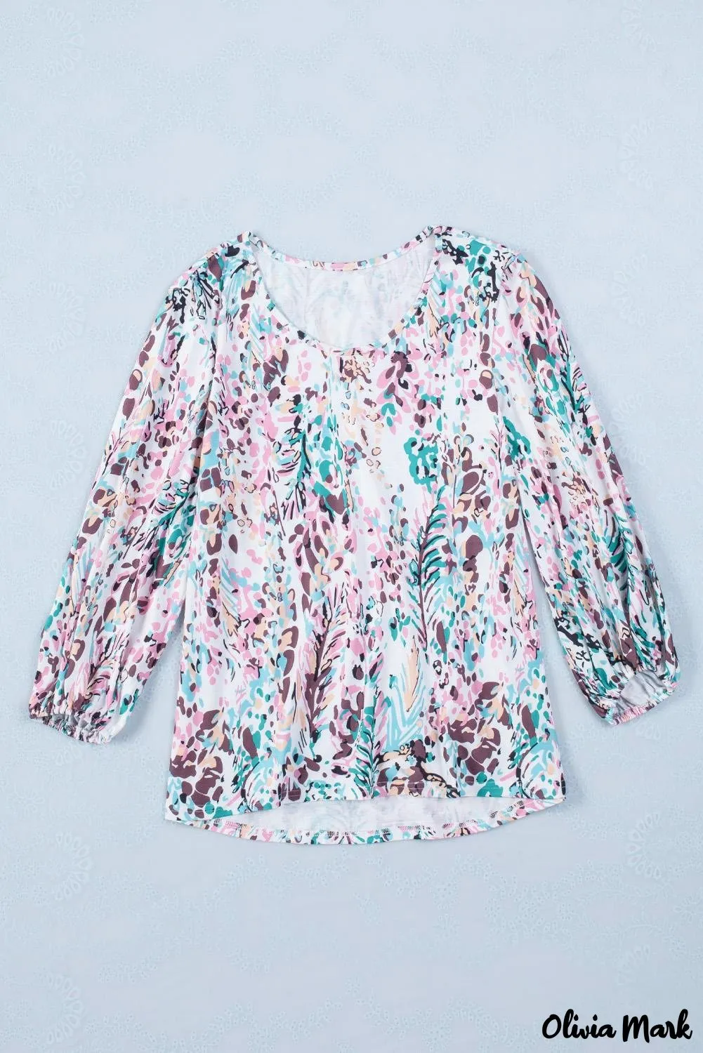 Deanwangkt - Green Floral Print Puff Sleeve Loose Blouse