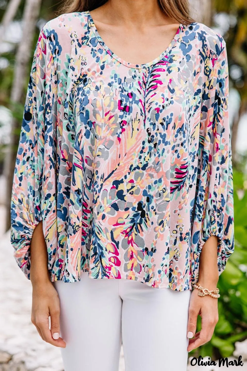 Deanwangkt - Green Floral Print Puff Sleeve Loose Blouse