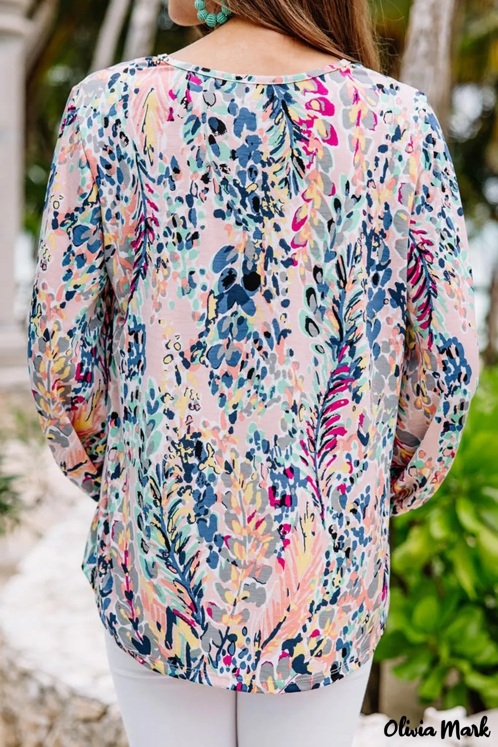 Deanwangkt - Green Floral Print Puff Sleeve Loose Blouse