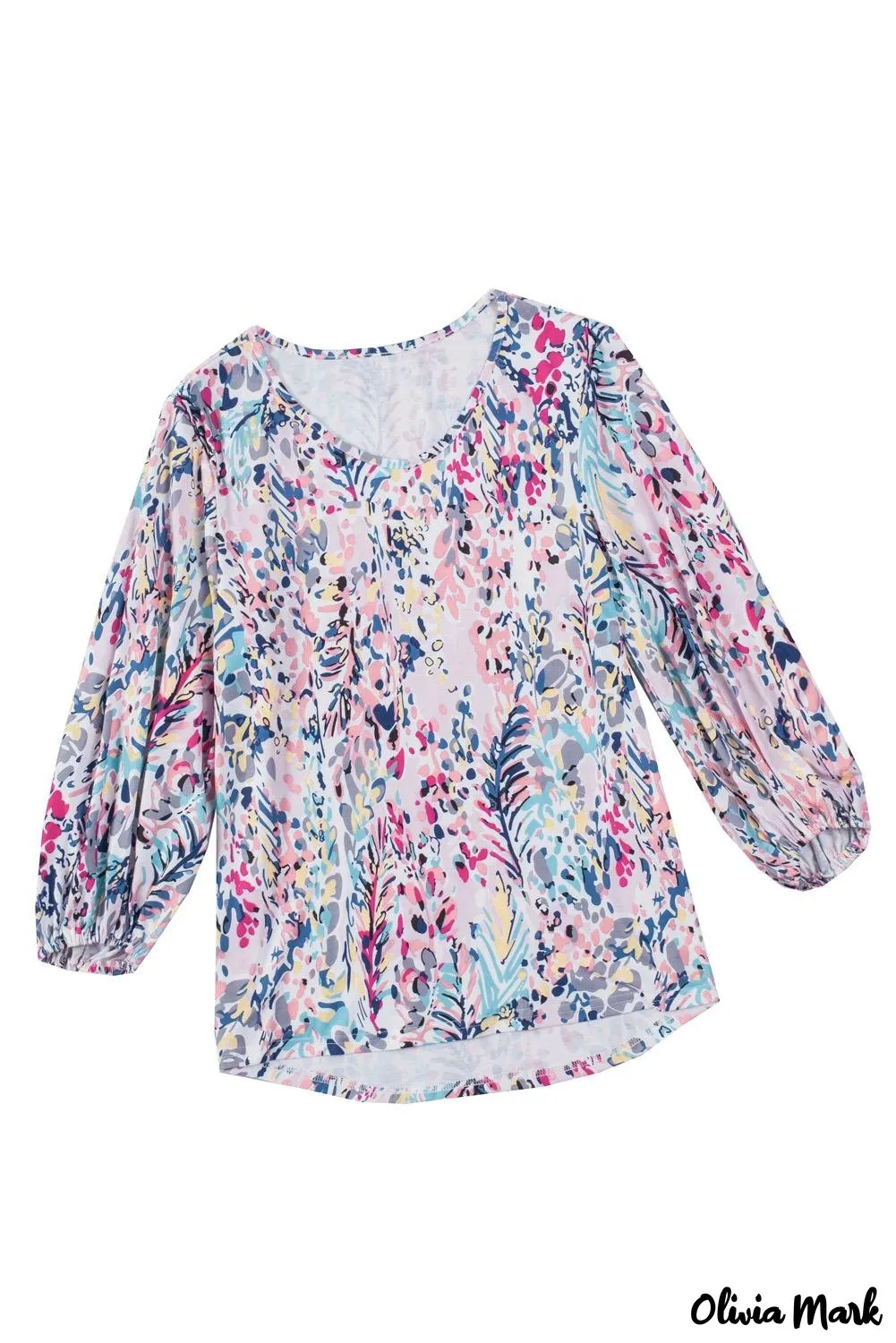 Deanwangkt - Green Floral Print Puff Sleeve Loose Blouse
