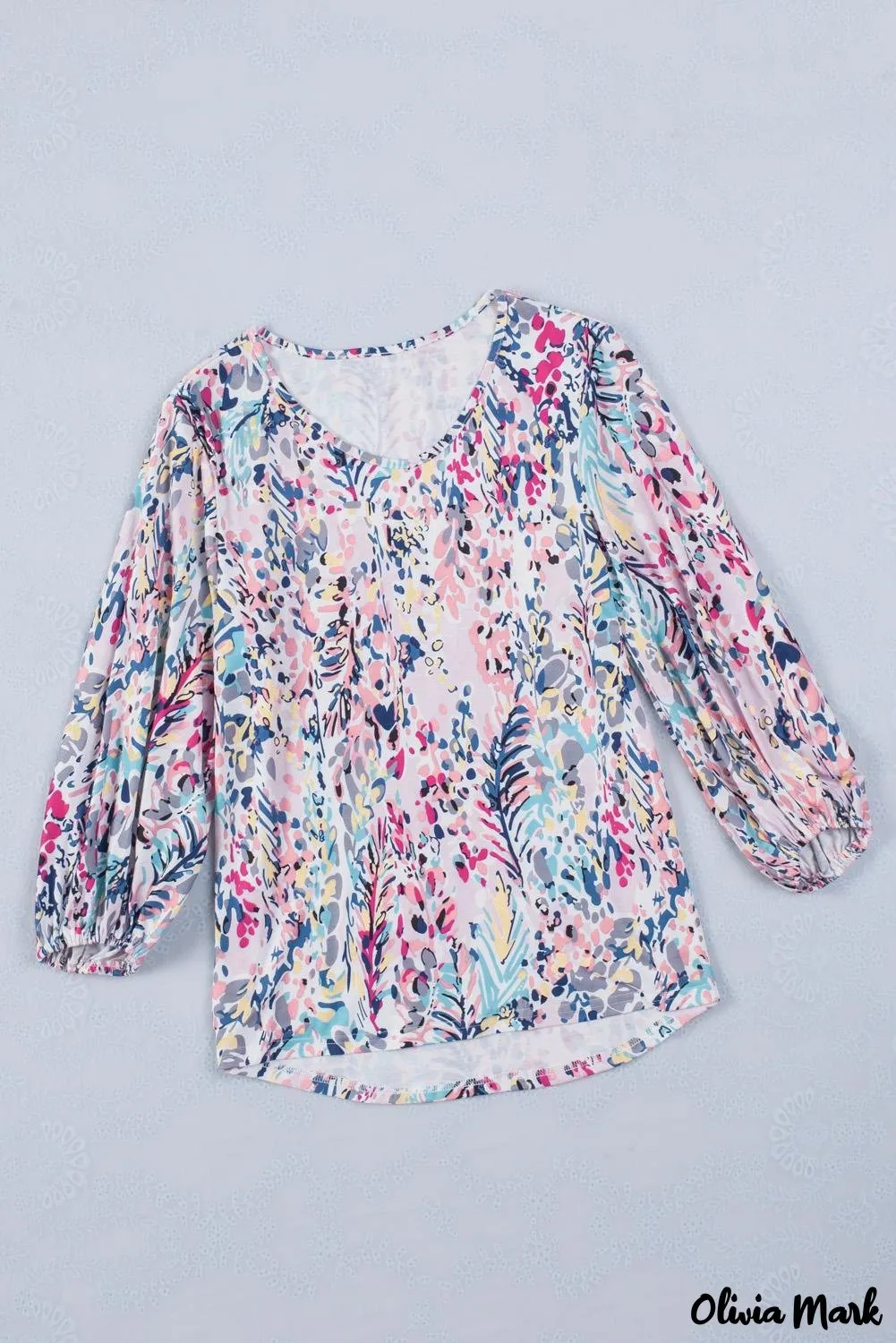 Deanwangkt - Green Floral Print Puff Sleeve Loose Blouse