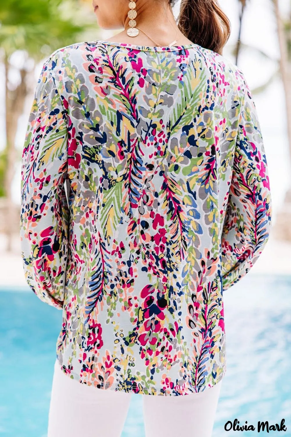 Deanwangkt - Green Floral Print Puff Sleeve Loose Blouse