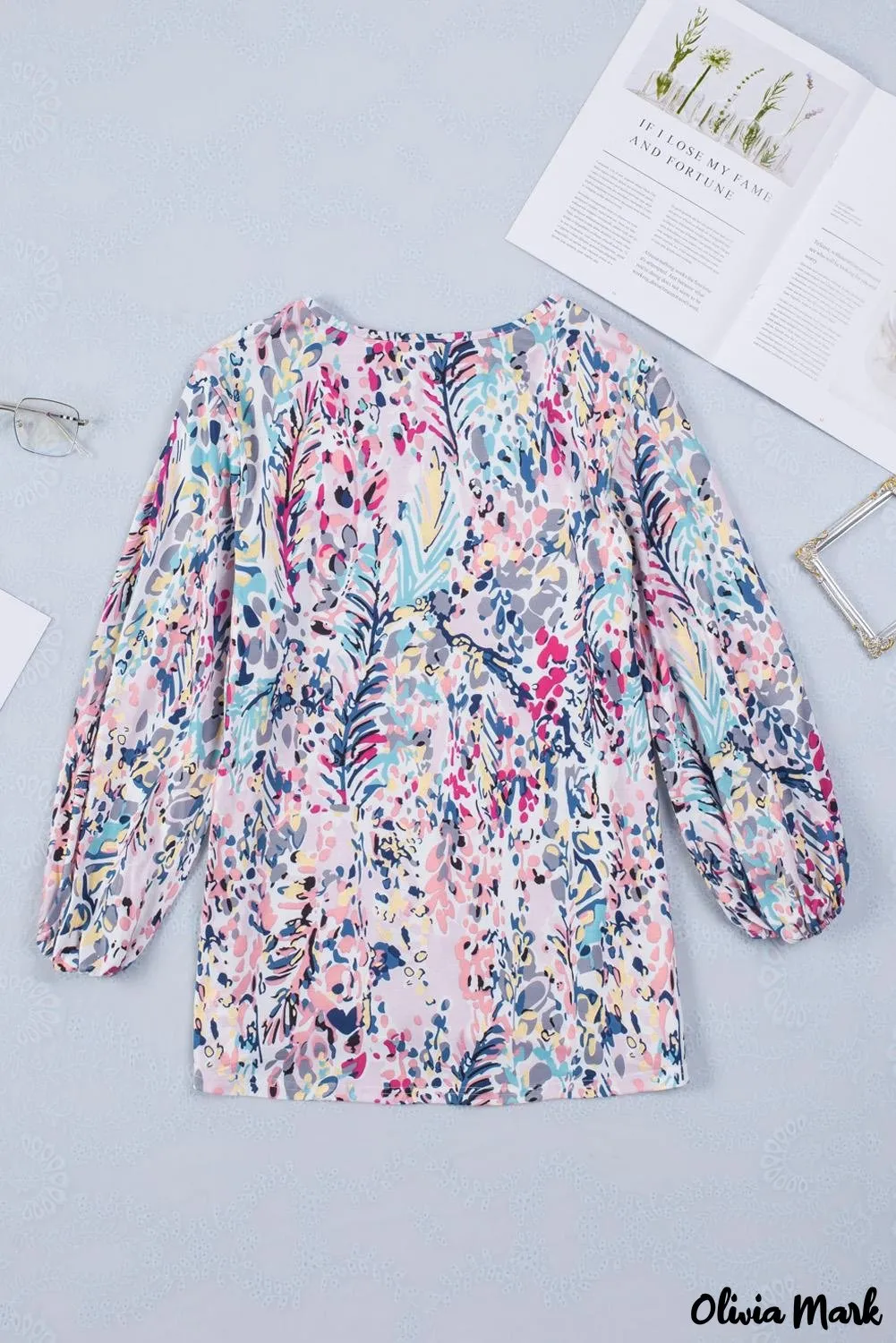 Deanwangkt - Green Floral Print Puff Sleeve Loose Blouse