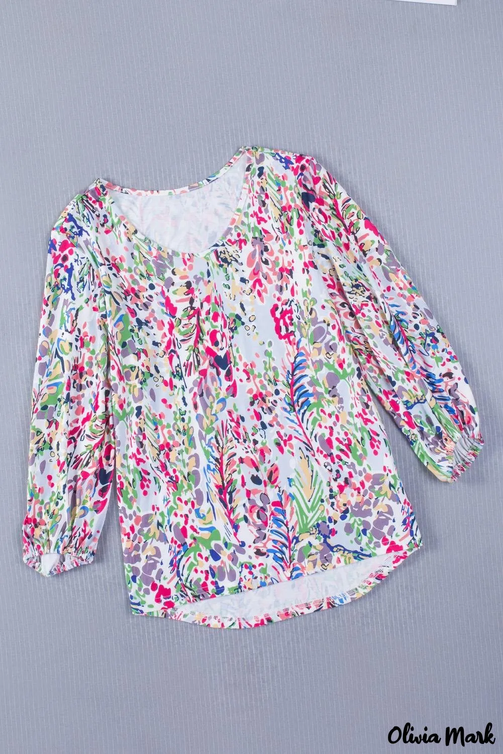 Deanwangkt - Green Floral Print Puff Sleeve Loose Blouse