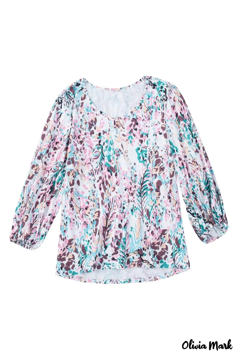 Deanwangkt - Green Floral Print Puff Sleeve Loose Blouse