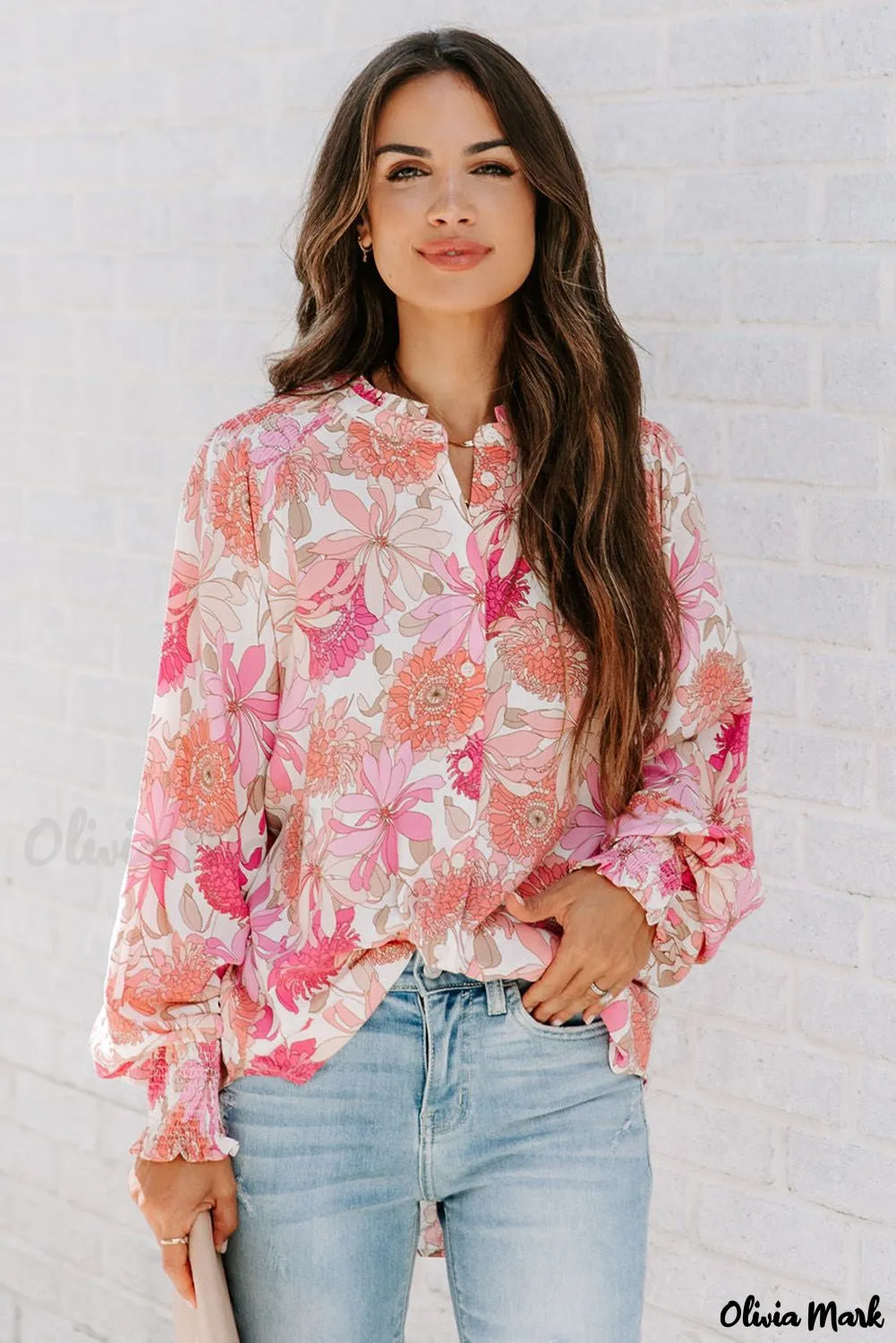 Deanwangkt - Pink floral blouse with balloon sleeves