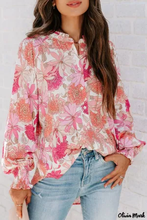 Deanwangkt - Pink floral blouse with balloon sleeves