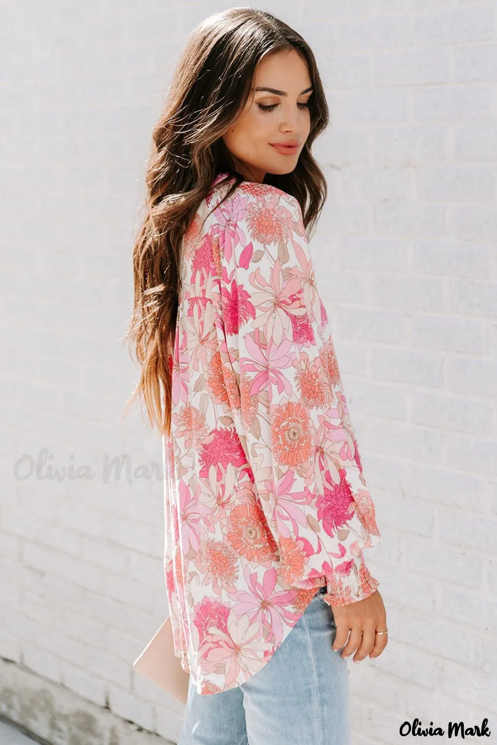 Deanwangkt - Pink floral blouse with balloon sleeves