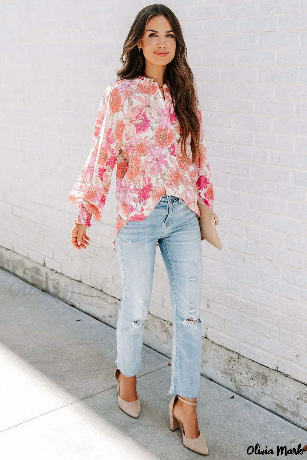 Deanwangkt - Pink floral blouse with balloon sleeves