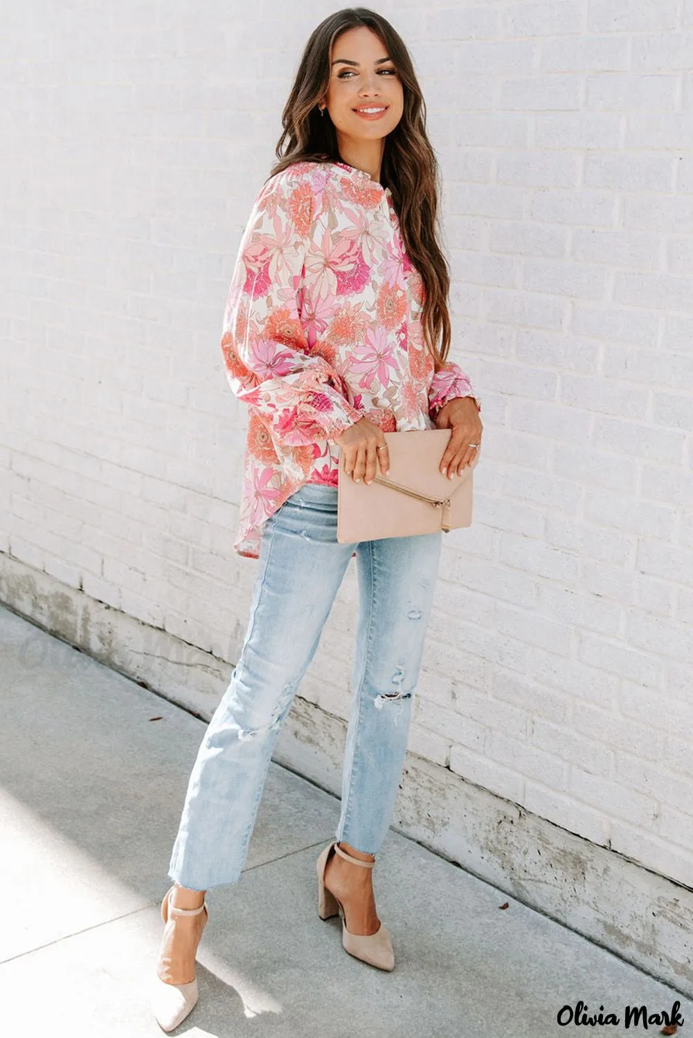 Deanwangkt - Pink floral blouse with balloon sleeves