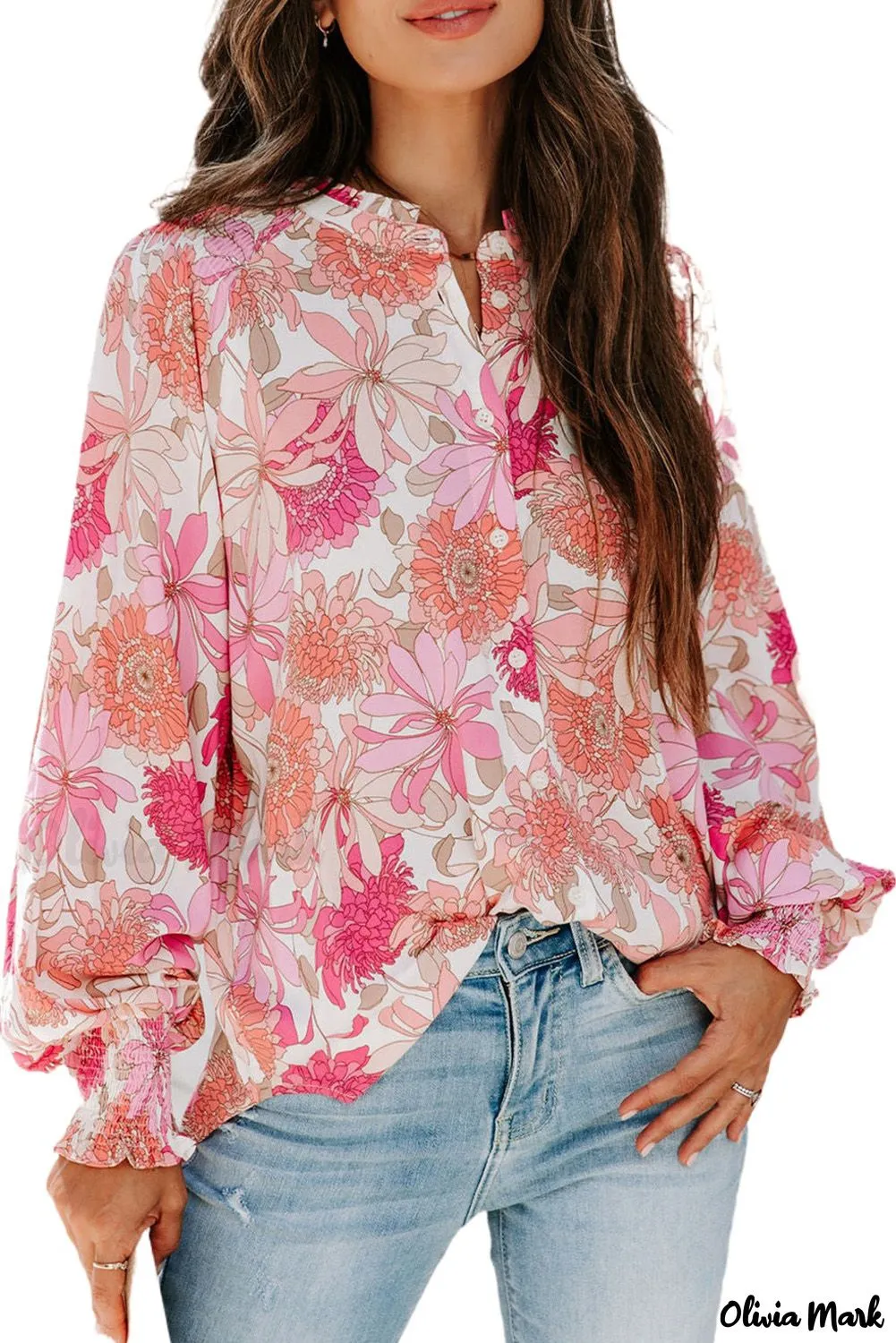 Deanwangkt - Pink floral blouse with balloon sleeves