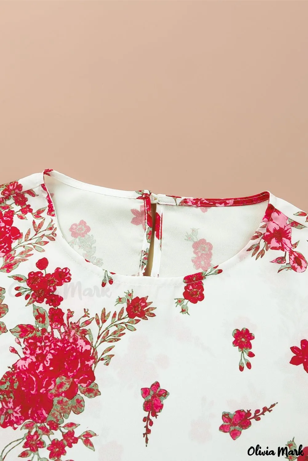 Deanwangkt - Pink floral blouse with round neck and bishop sleeves