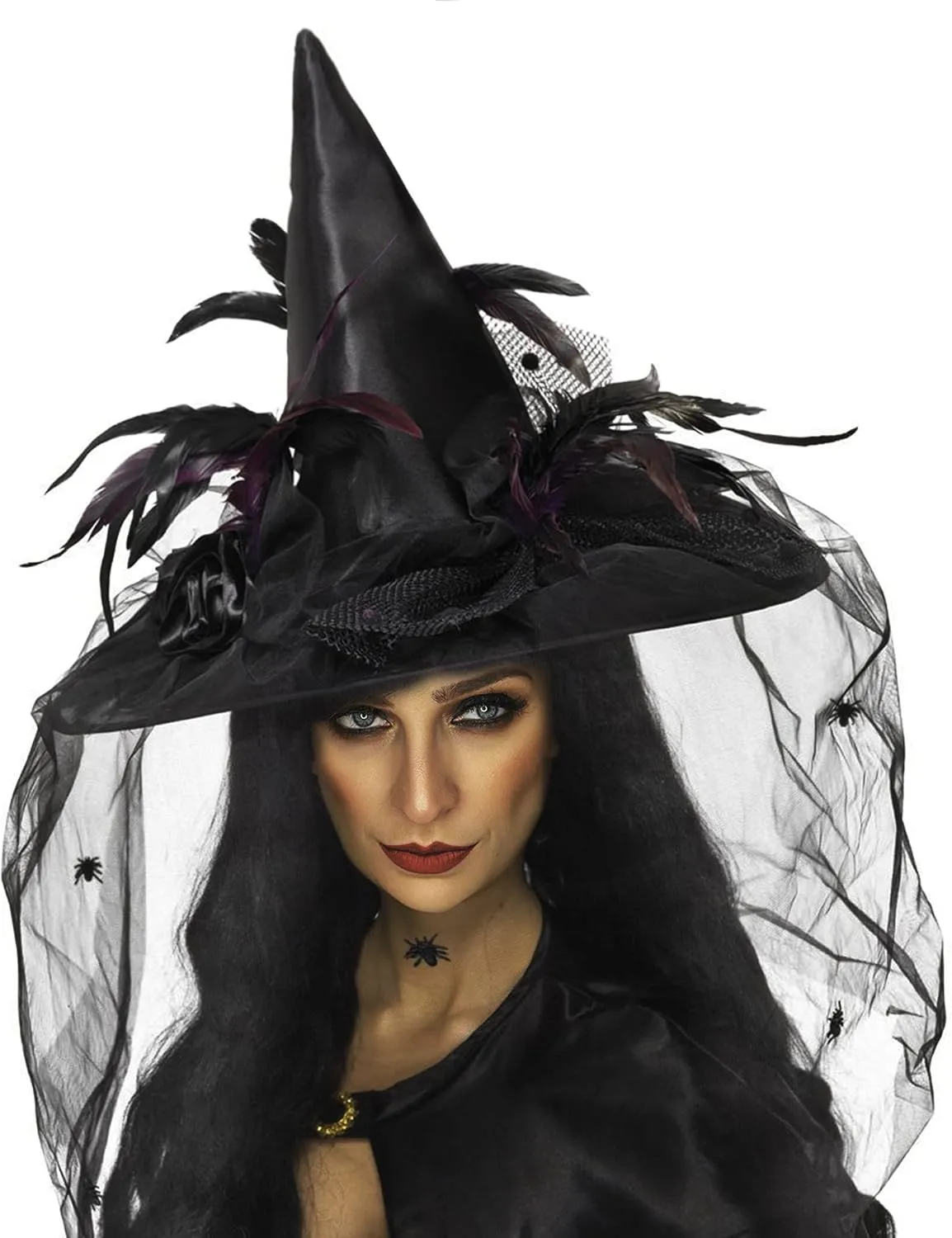 Deluxe Witch Hat for Women Adult Witch Costume Halloween Wizard Headband Carnival Christmas Cosplay