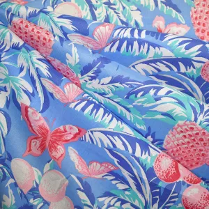 Designer Butterfly Tropical Floral Cotton Lawn Cornflower/Pink