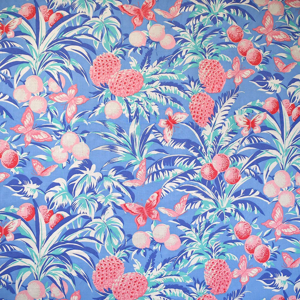 Designer Butterfly Tropical Floral Cotton Lawn Cornflower/Pink