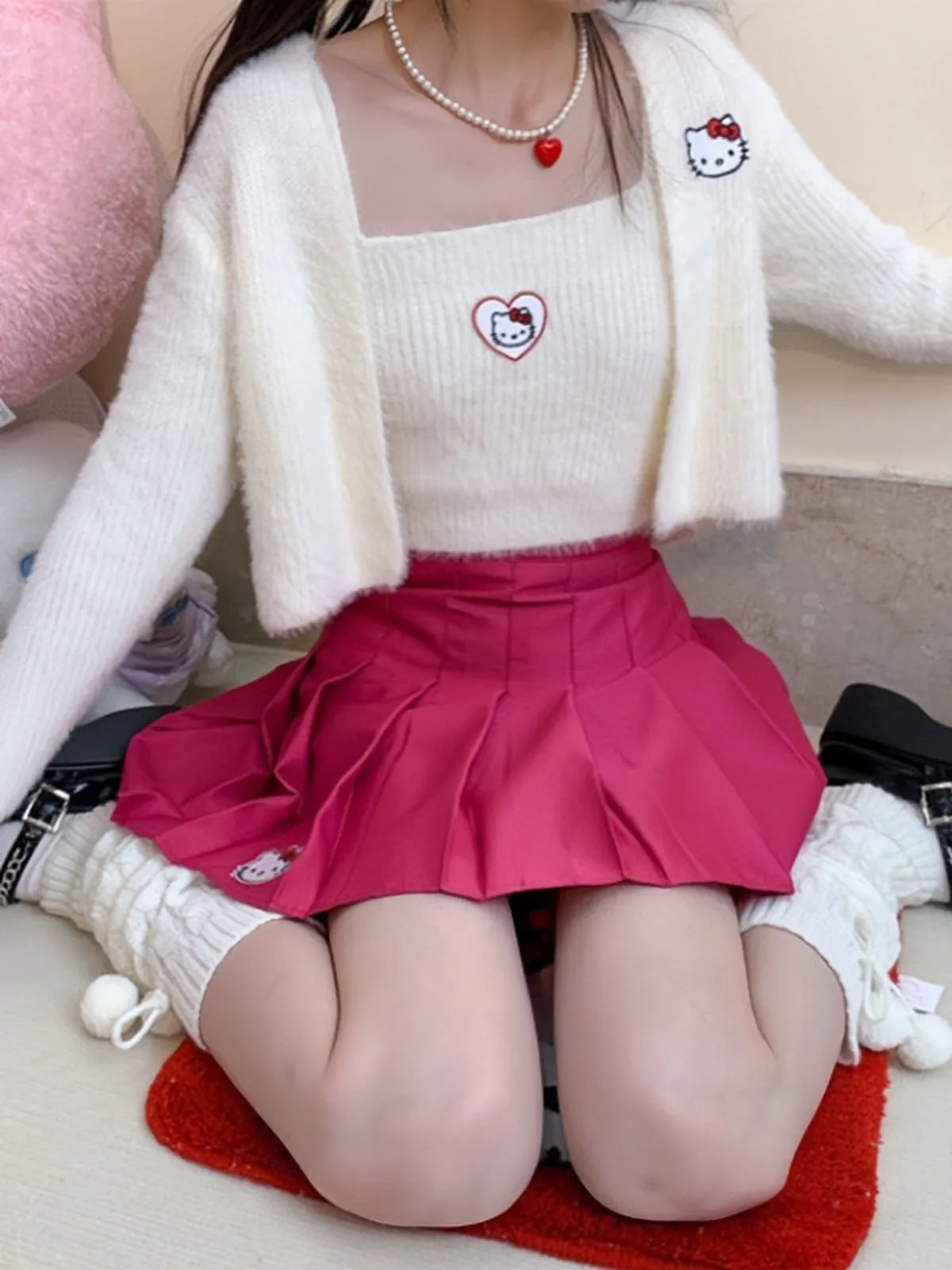 Dopamine Cute Hello Kitty Japanese High Waist Slim A-line Pleated Skirt