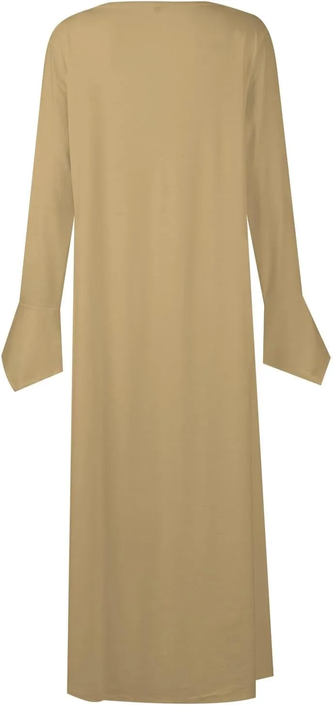 Dresses for Women Casual Trendy Plus Size Long Sleeve Midi Dress Sexy V Neck Button Down Summer Fall Flowy Dress