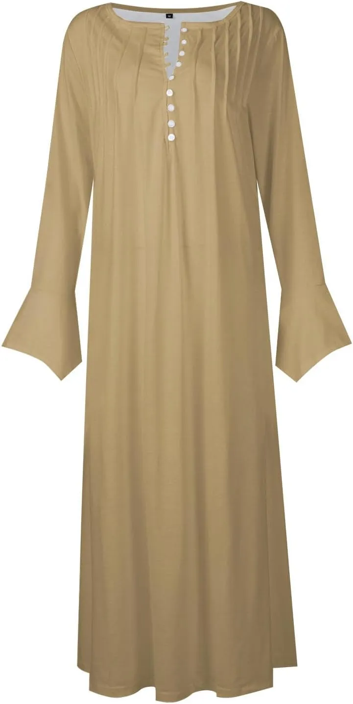 Dresses for Women Casual Trendy Plus Size Long Sleeve Midi Dress Sexy V Neck Button Down Summer Fall Flowy Dress