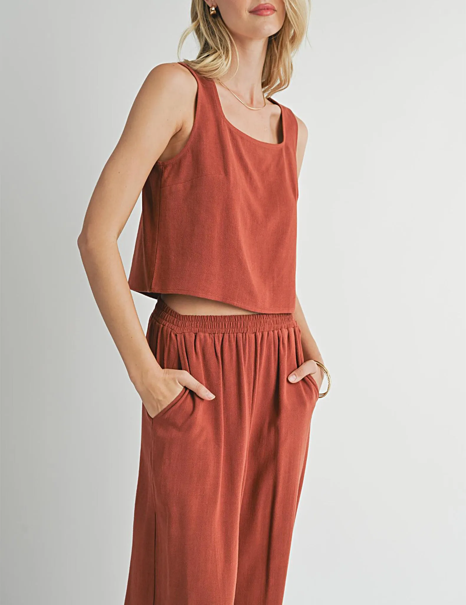 Dulcie Cropped Linen Tank Top