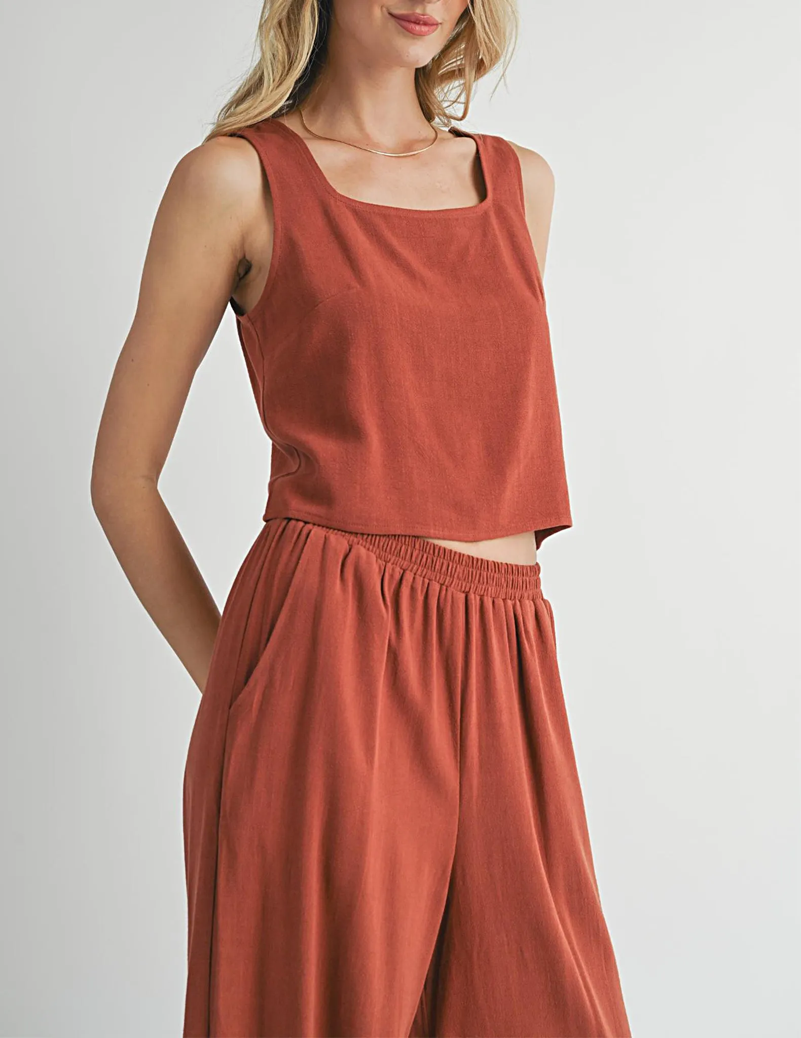 Dulcie Cropped Linen Tank Top