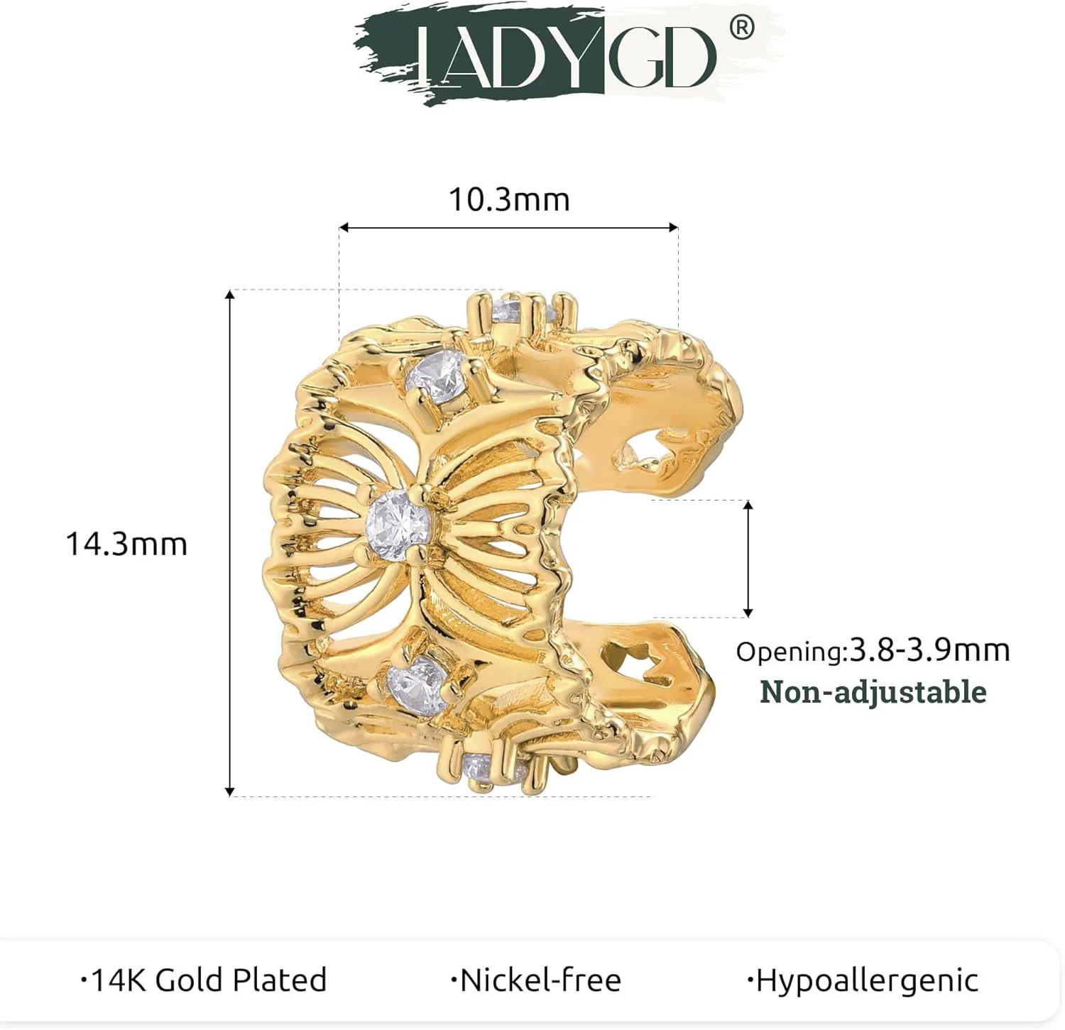 Ear Cuff Earrings for Women 14K Gold Plated Cubic Zirconia Sparkling Trendy Huggie Ear Cuffs Non Piercing | Clip On Cartilage | Single