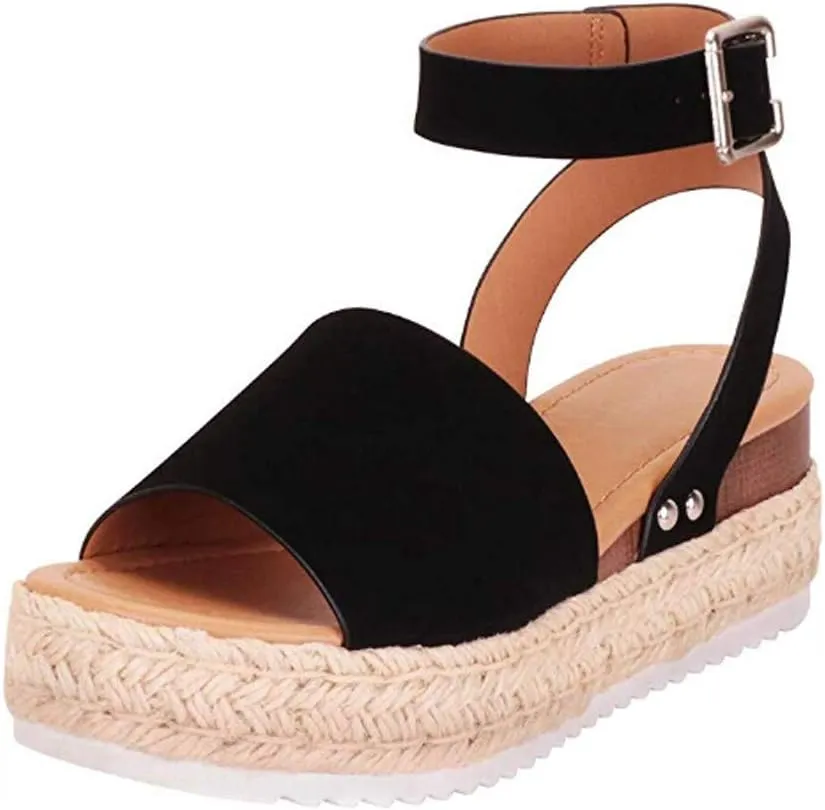 Eduavar Platform Sandals Women Dressy, Espadrille Sandals for Women Dressy Summer Open Toe Sandals Shoes with Buckle Strap