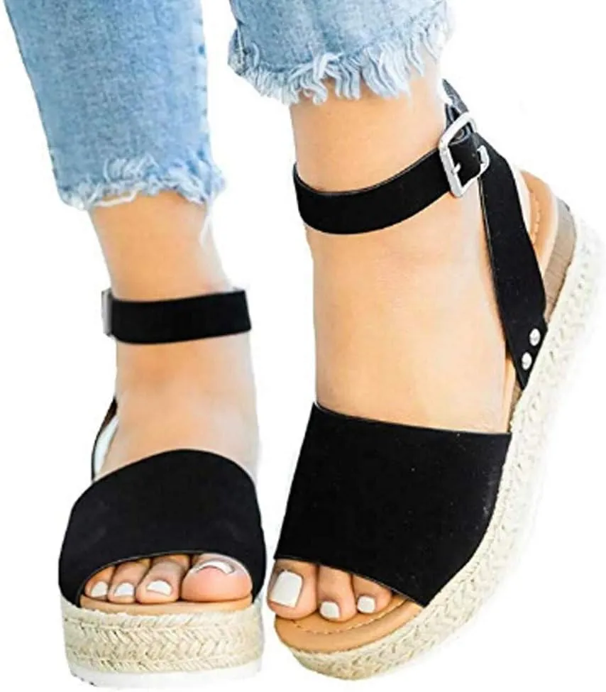 Eduavar Platform Sandals Women Dressy, Espadrille Sandals for Women Dressy Summer Open Toe Sandals Shoes with Buckle Strap