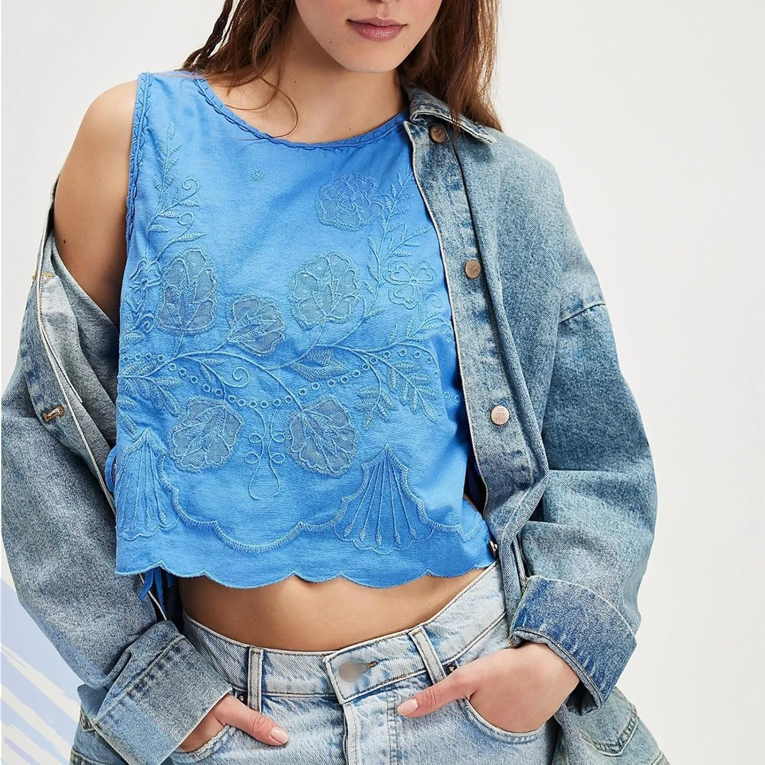 Embroidery Flower Tank Tops for Women,Y2k Side Tie Crop Vest Cami Shirt, Summer Chic Going Out Blouse