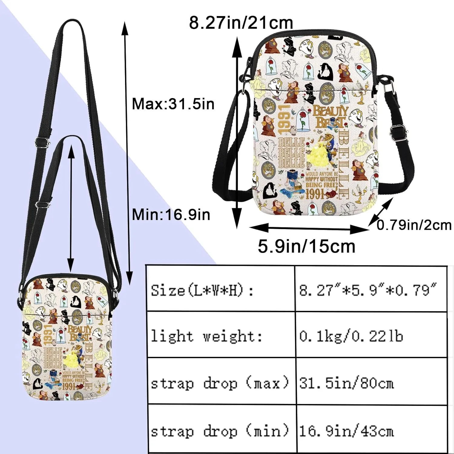 ENSIANTH Beauty Movie Inspired Gift Belle Lover Crossbody Bag A Tail as Old as Time Merch Belle Princess Beast Fans Gift